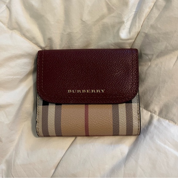 Burberry Handbags - Burberry Burgundy and Beige Wallet